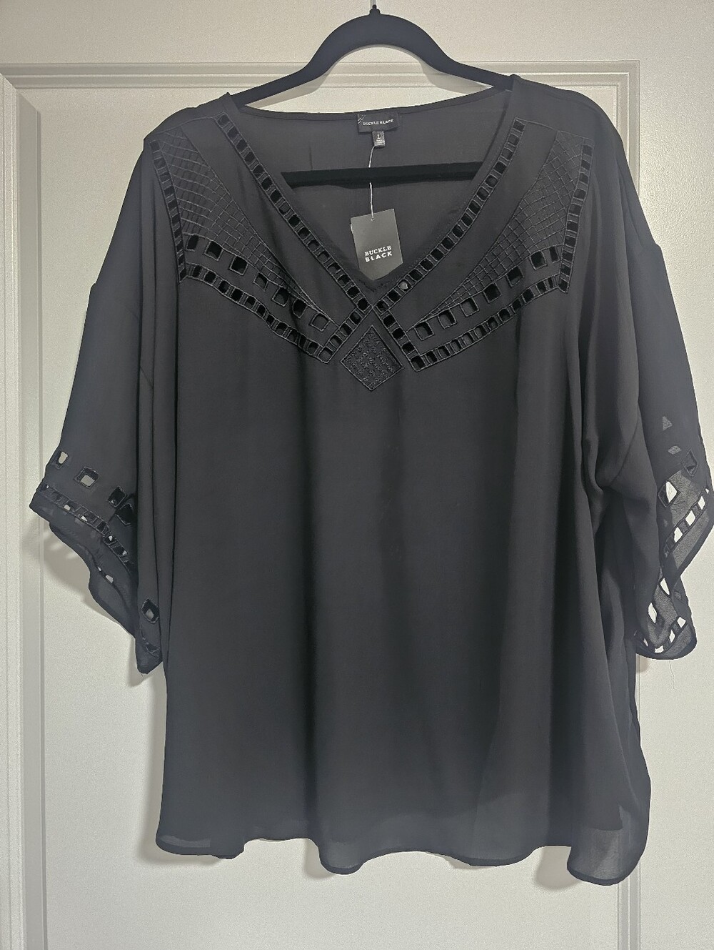 Black V-Neck Cutout Sleeve Blouse